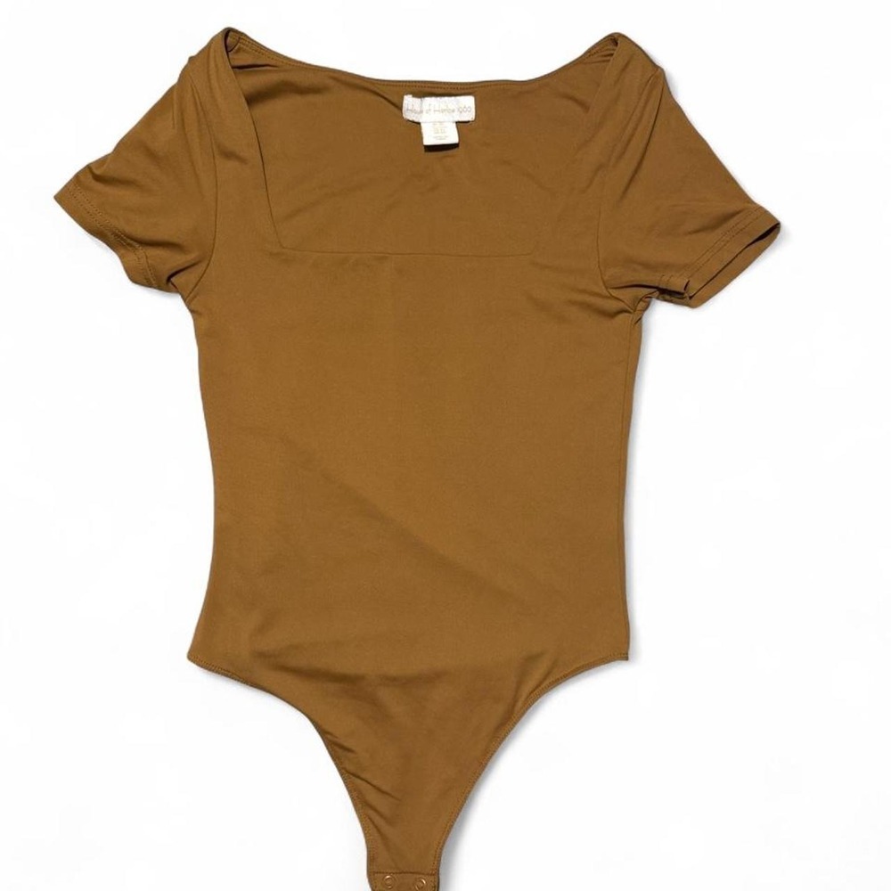 House of Harlow 1960 Brown Square Neck Short Sleeve Bodysuit XS Minimalist